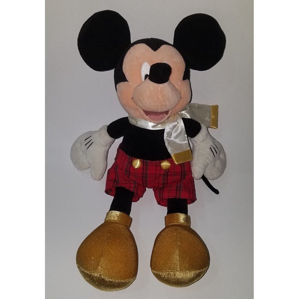 Dressed Mickey Mouse Plush 16" Disney Store Christmas Carol Scarf Plaid Shorts